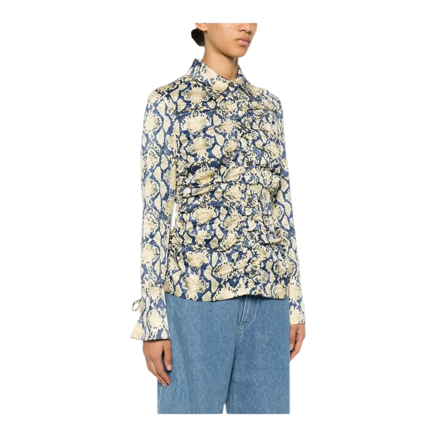 Ganni Snake Print Satin Shirt - 10