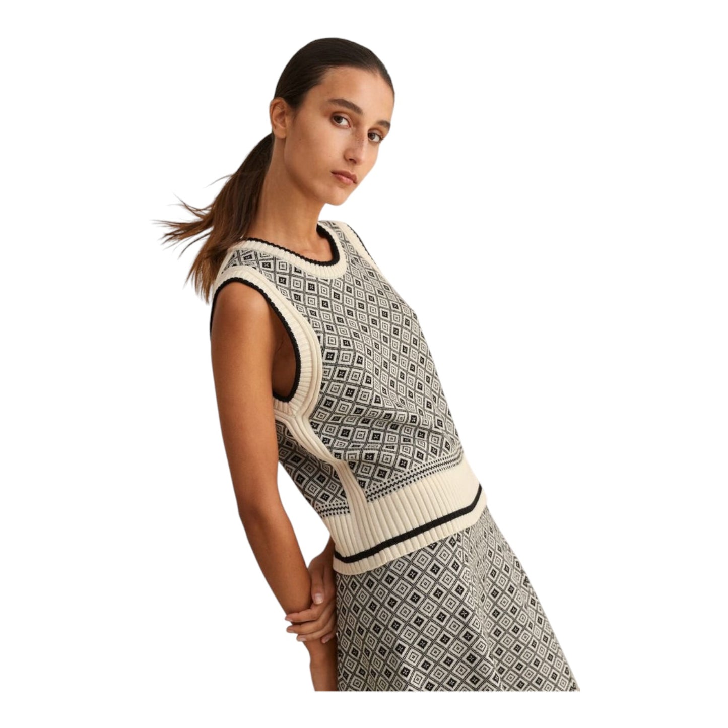 Me + Em Merino Jacquard Vest and Midi Skirt - 12/14