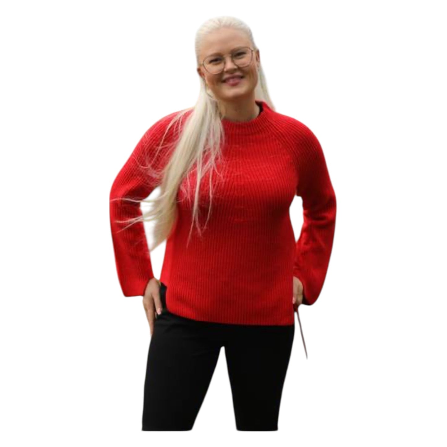 Oui Red Cotton Rib Knit Sweater - 18