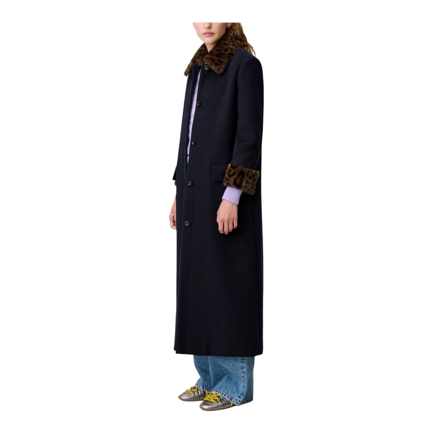 Claudie Pierlot Long Leopard Collar Wool Blend Coat - 10
