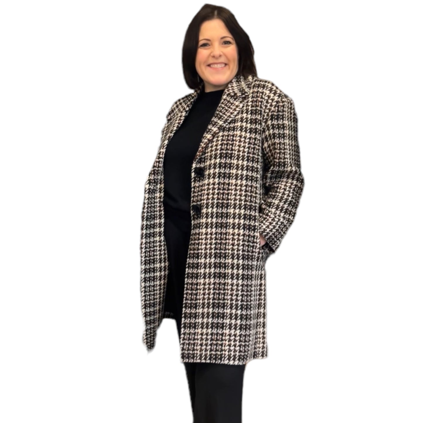 iBlues Black, White and Bronze Houndstooth Coat