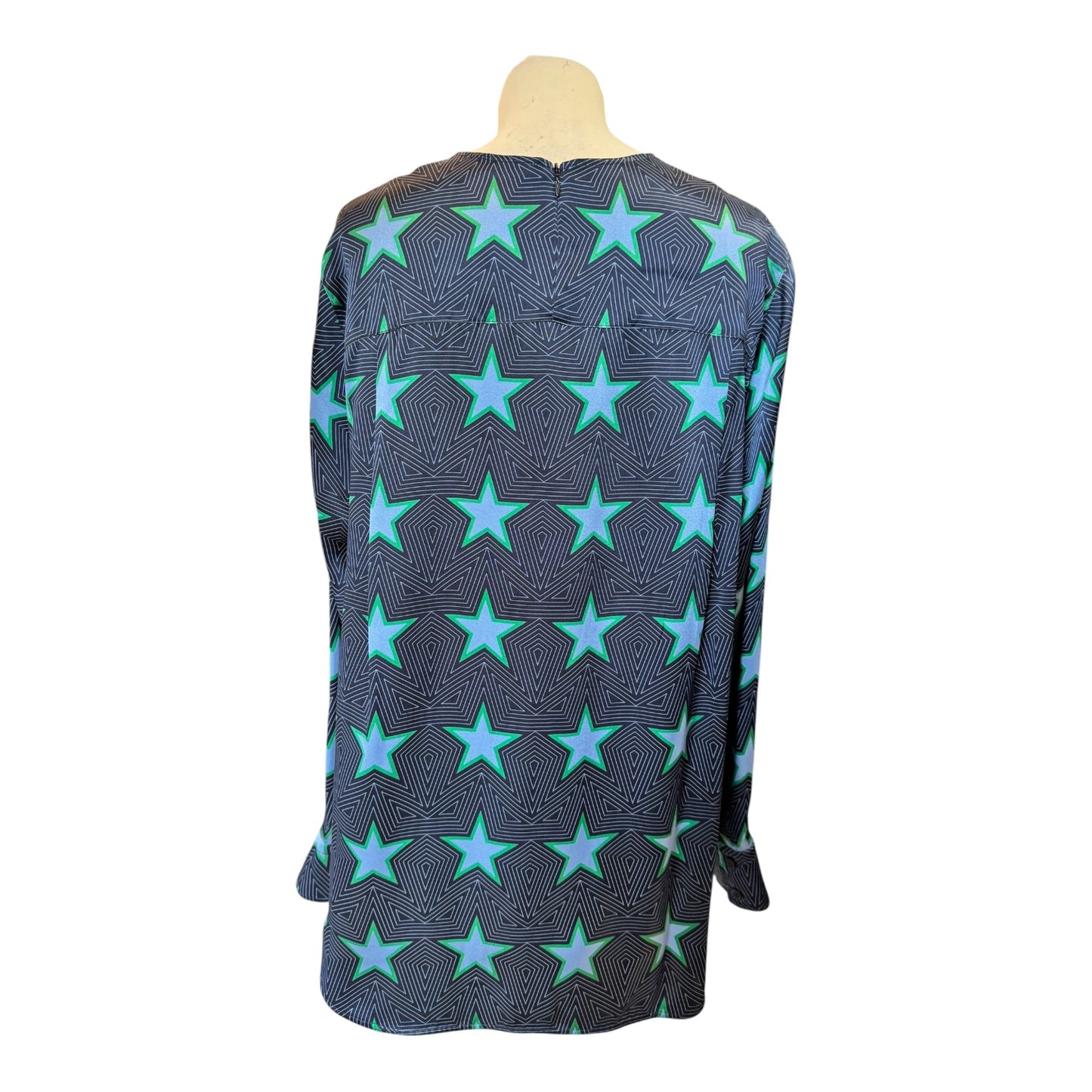 SportMax Blue and Green Star Silk Shirt - 12