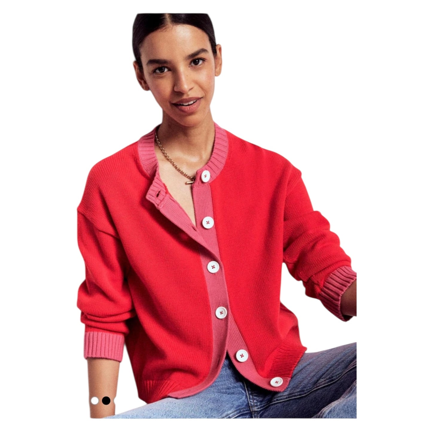 Boden Jemma Red and Pink Chunky Cardigan - 18