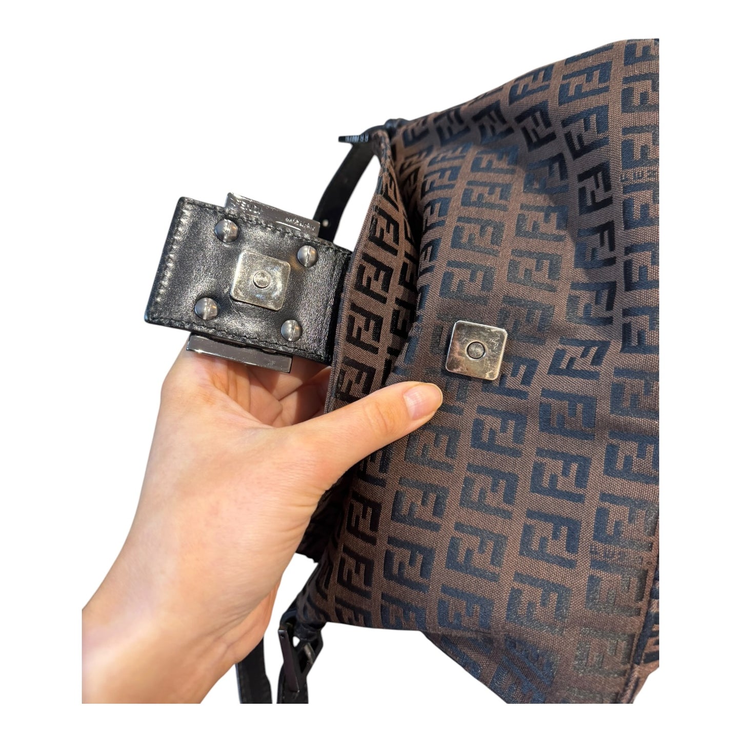 Fendi Zucchino Double Flap Baguette Bag