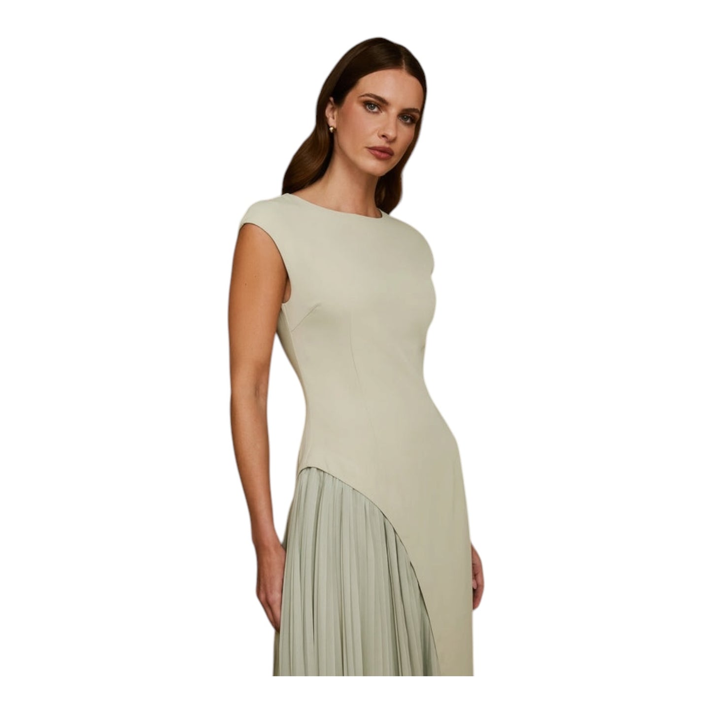 Six Stories Elena Cap Sleeve Pleated Maxi Dress Pistachio - 10