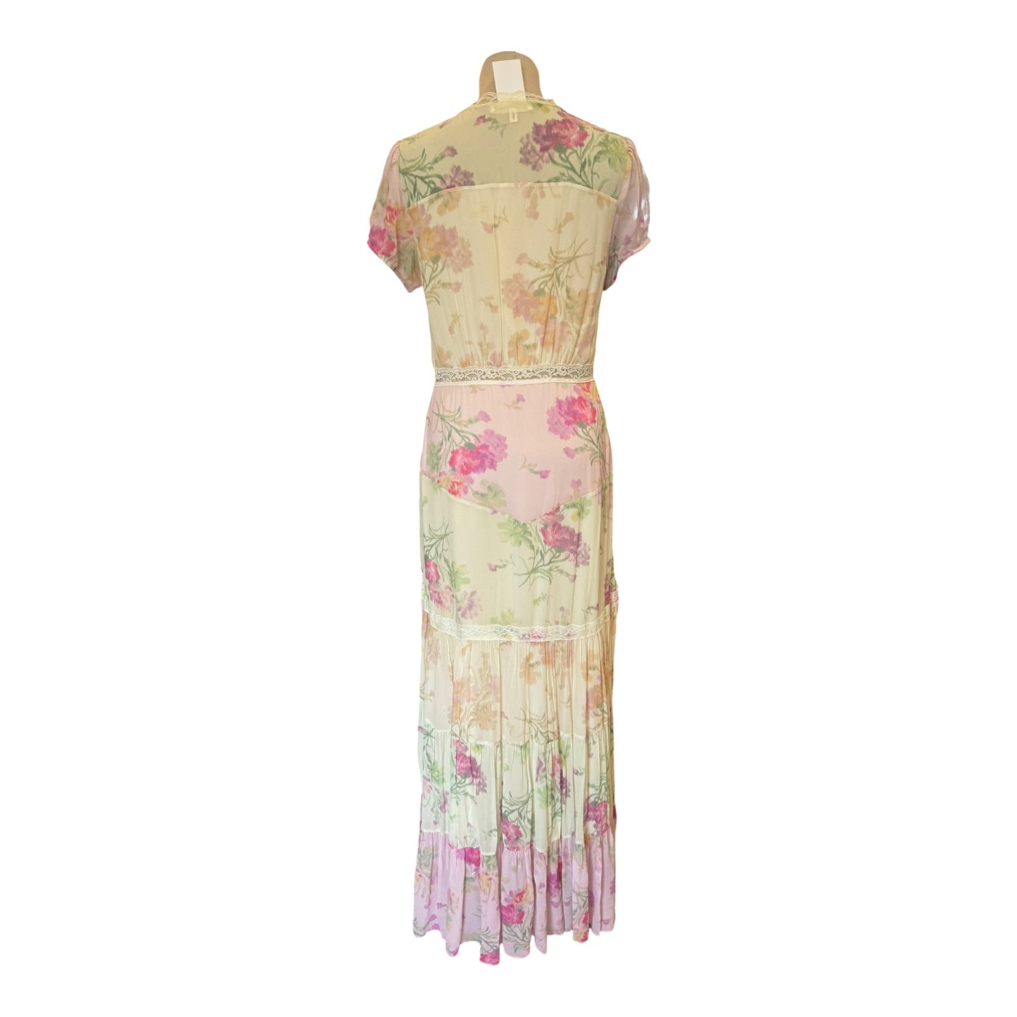 Loveshackfancy Roupell Floral Chiffon Maxi Dress Pink - 10