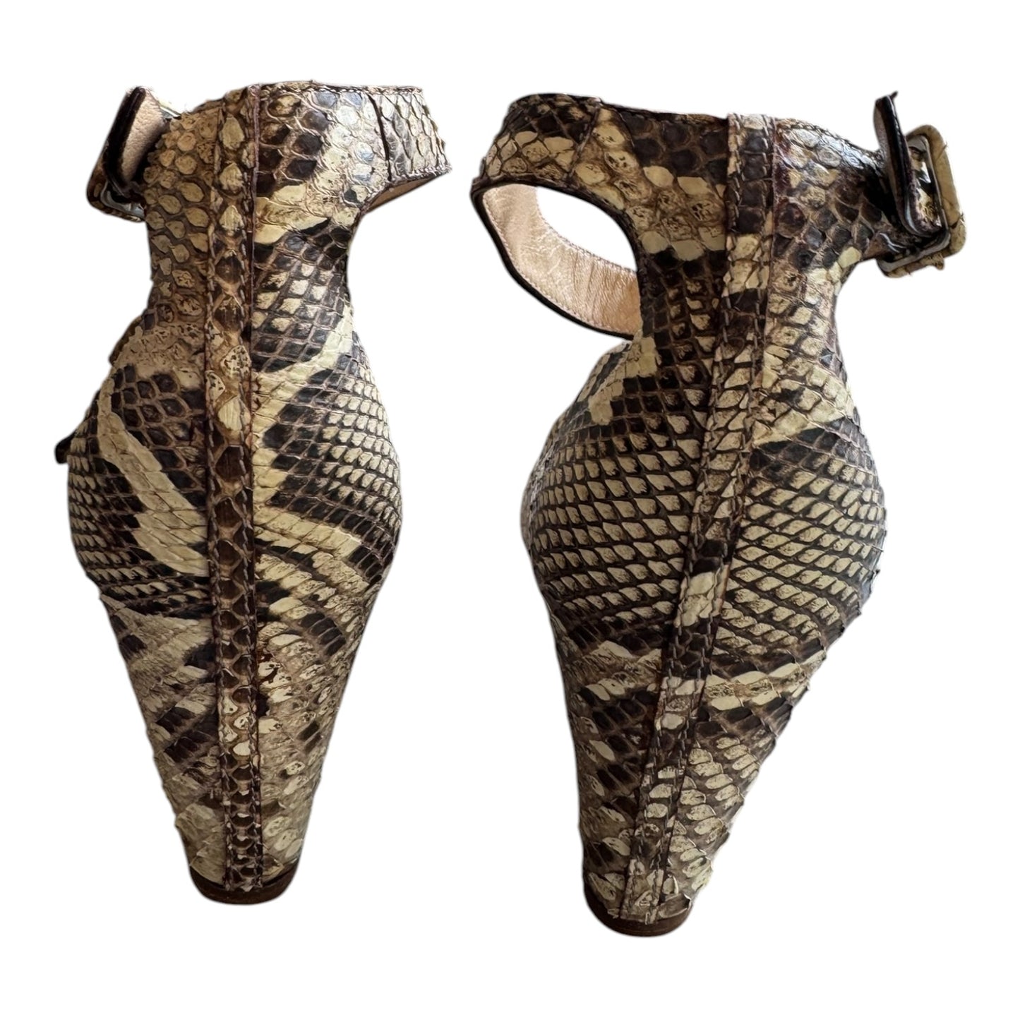Louboutin Beige Python Buckle Wedge Heels - 41/8