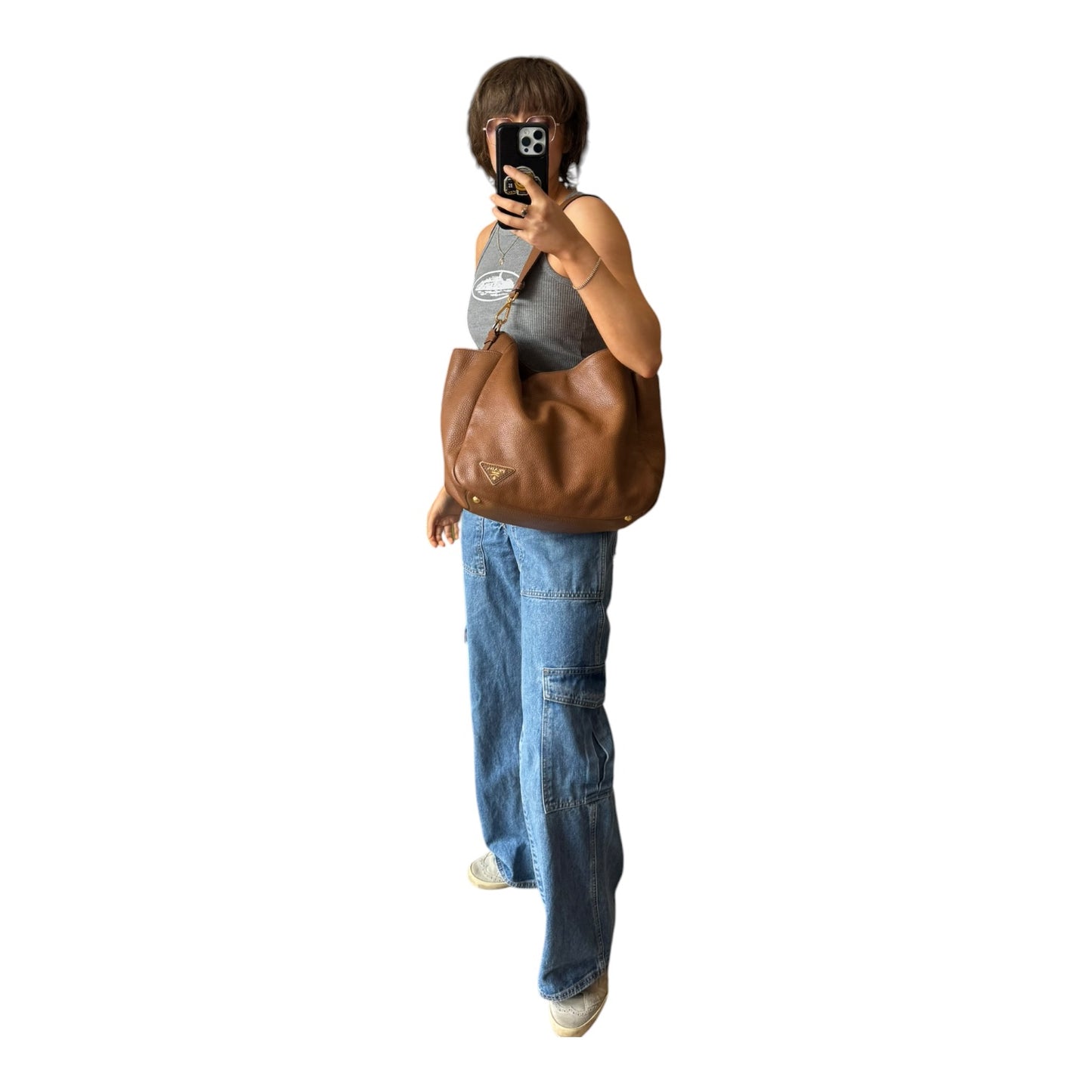 Prada Tan Vitello Daino Hobo Bag
