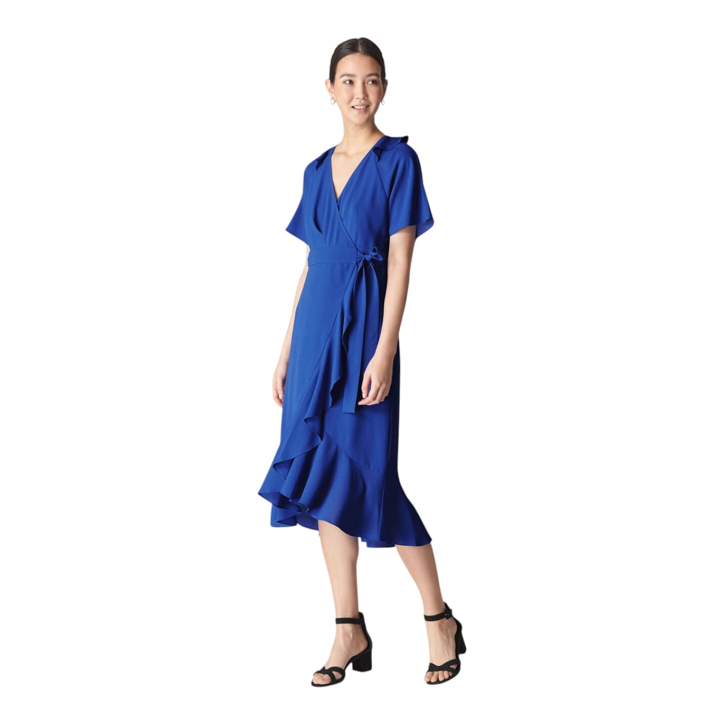 Whistles Blue Abigail Frill Wrap Midi Dress - 12