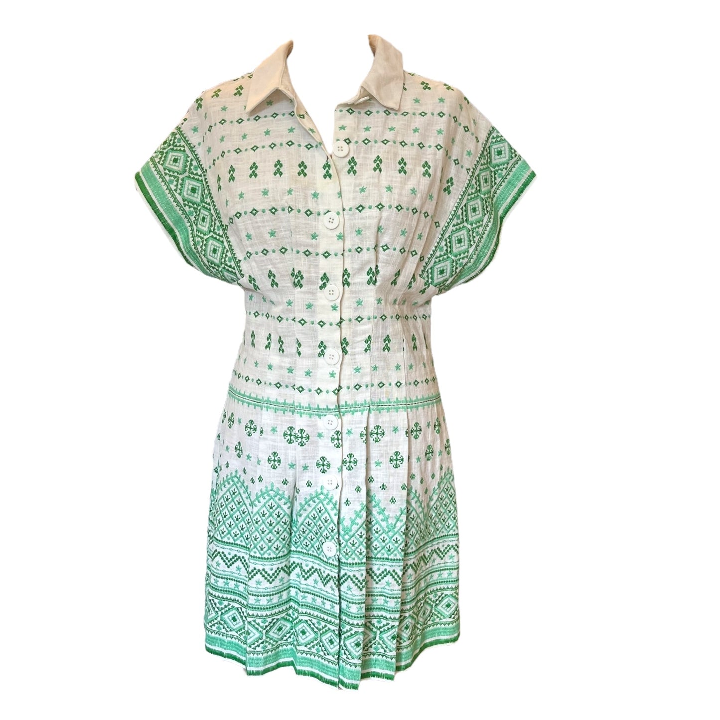 Maje Cream and Green Embroidered Dress - 10