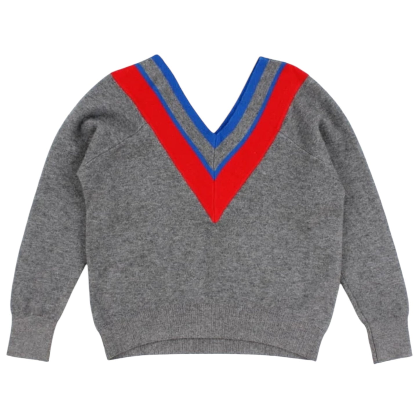 Sandro Grey Sweater with Red and Blue V Neck - 10/12