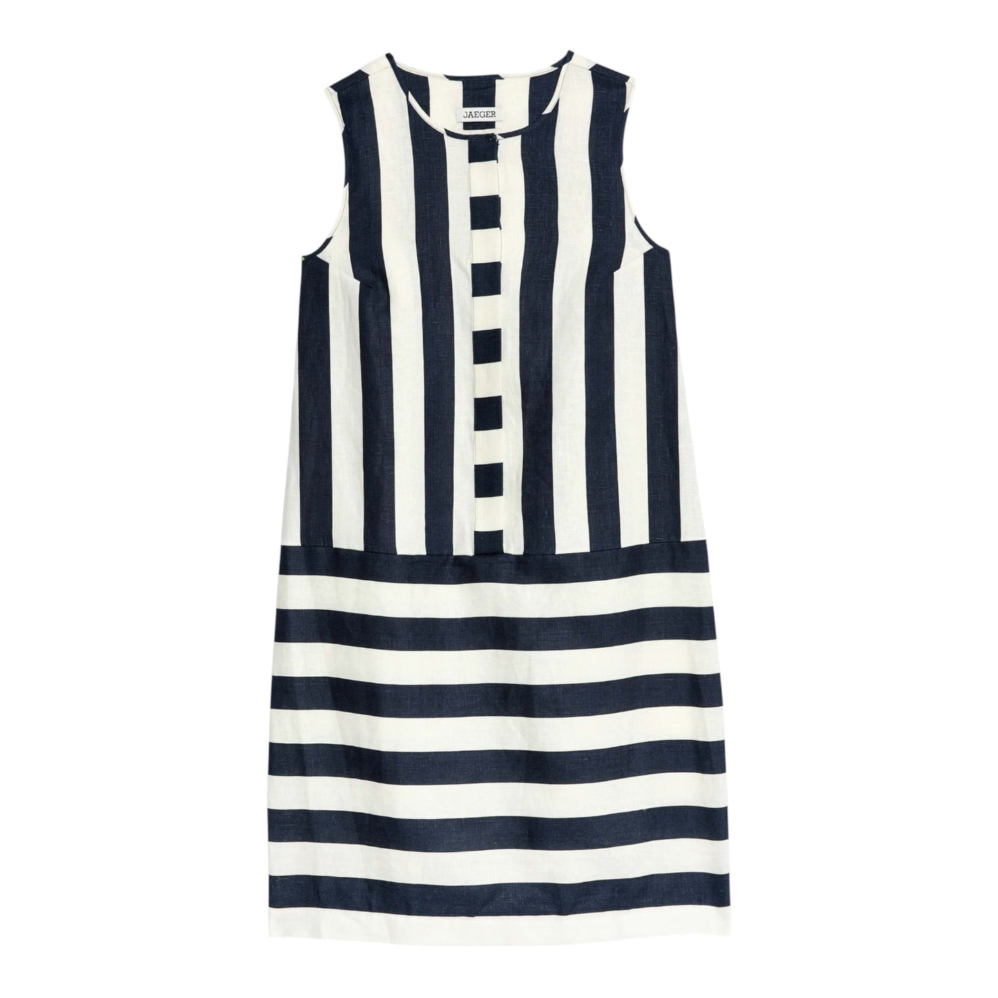 Jaeger Pure Linen Navy and White Striped Shift Dress - 18 - NEW