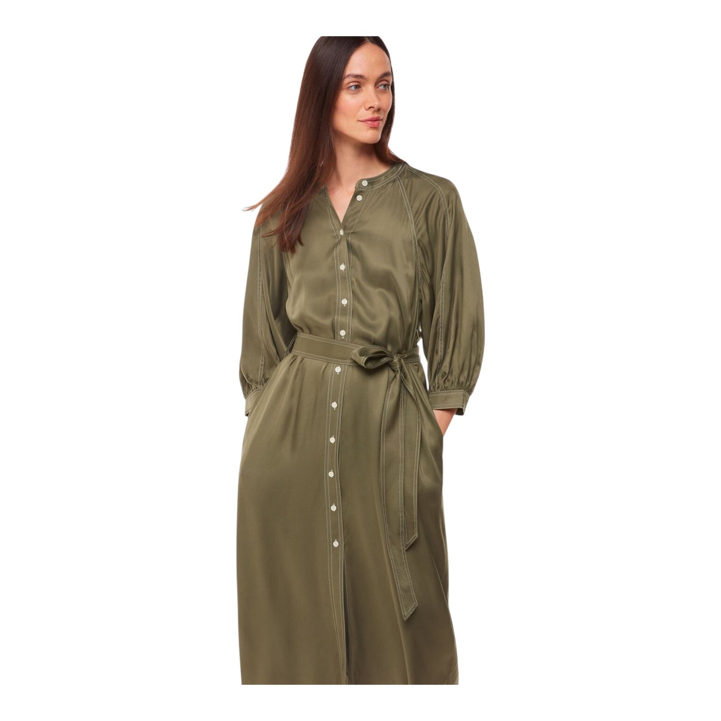 Whistles Khaki Mabel Topstitch Dress - 12