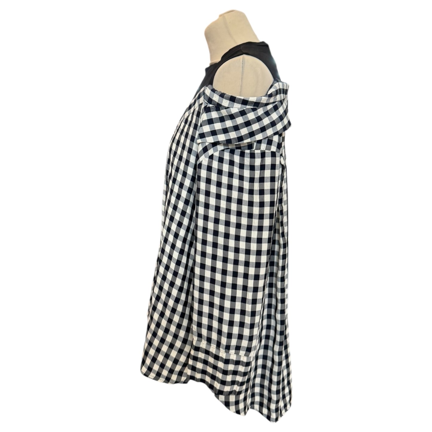 Maje Livie Layered Off Shoulder Black and Navy Check Top - 12