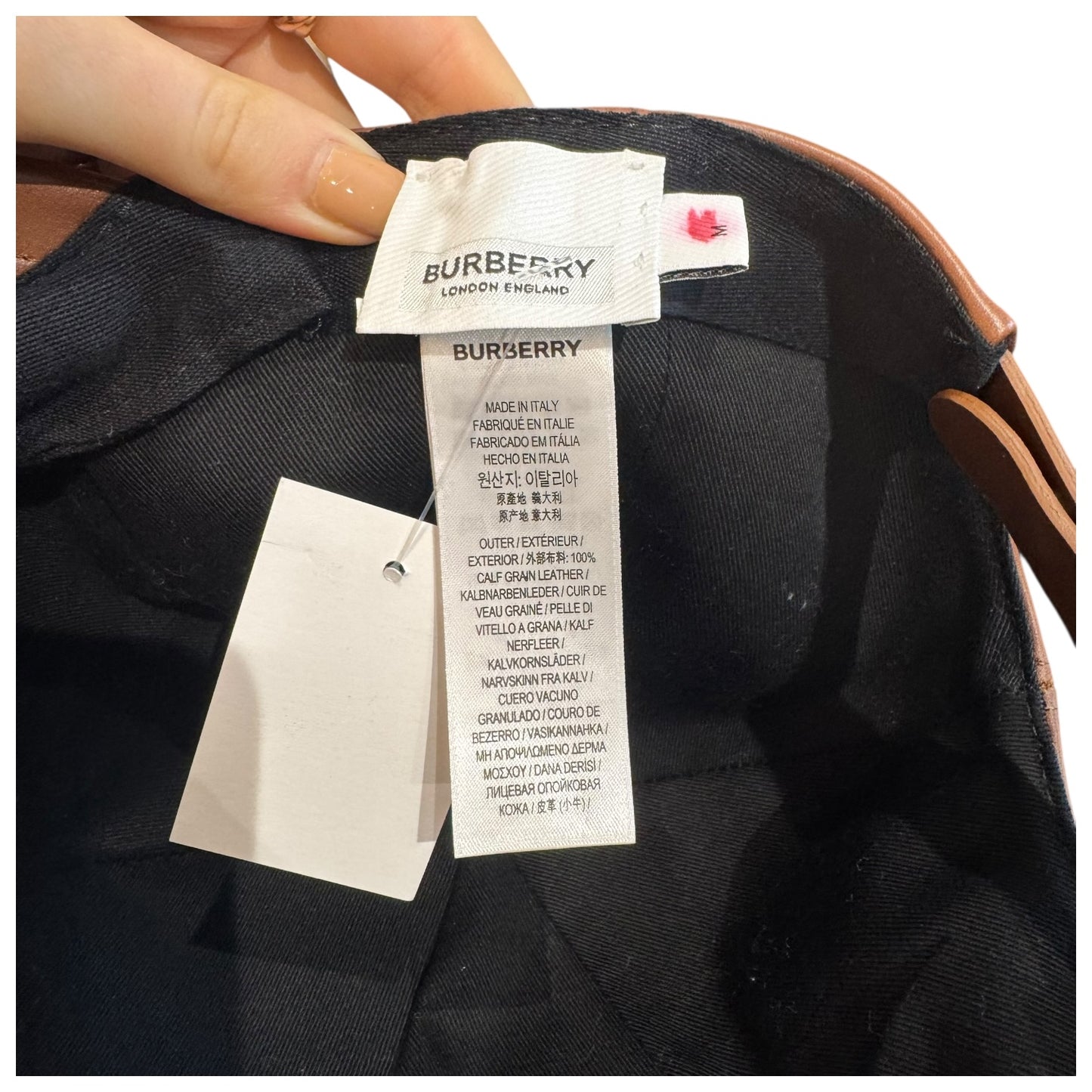 Burberry Brown Leather Logo Cap - M
