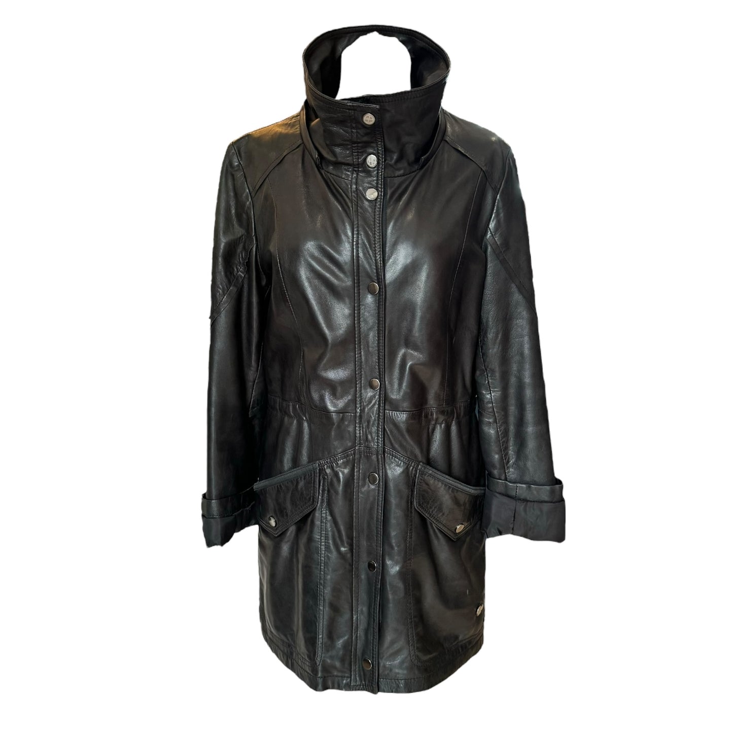 High Level Black Leather Coat - 12