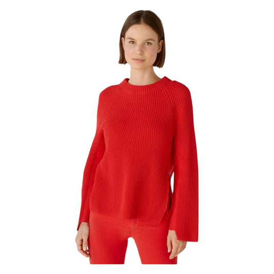 Oui Red Cotton Rib Knit Sweater - 18