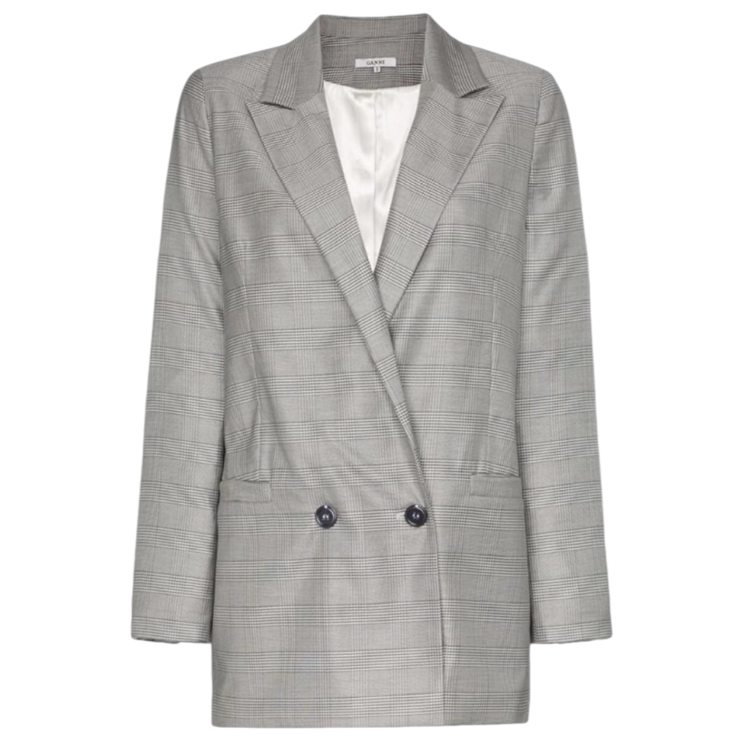 Ganni Grey Check Silk and Wool Blazer - 10