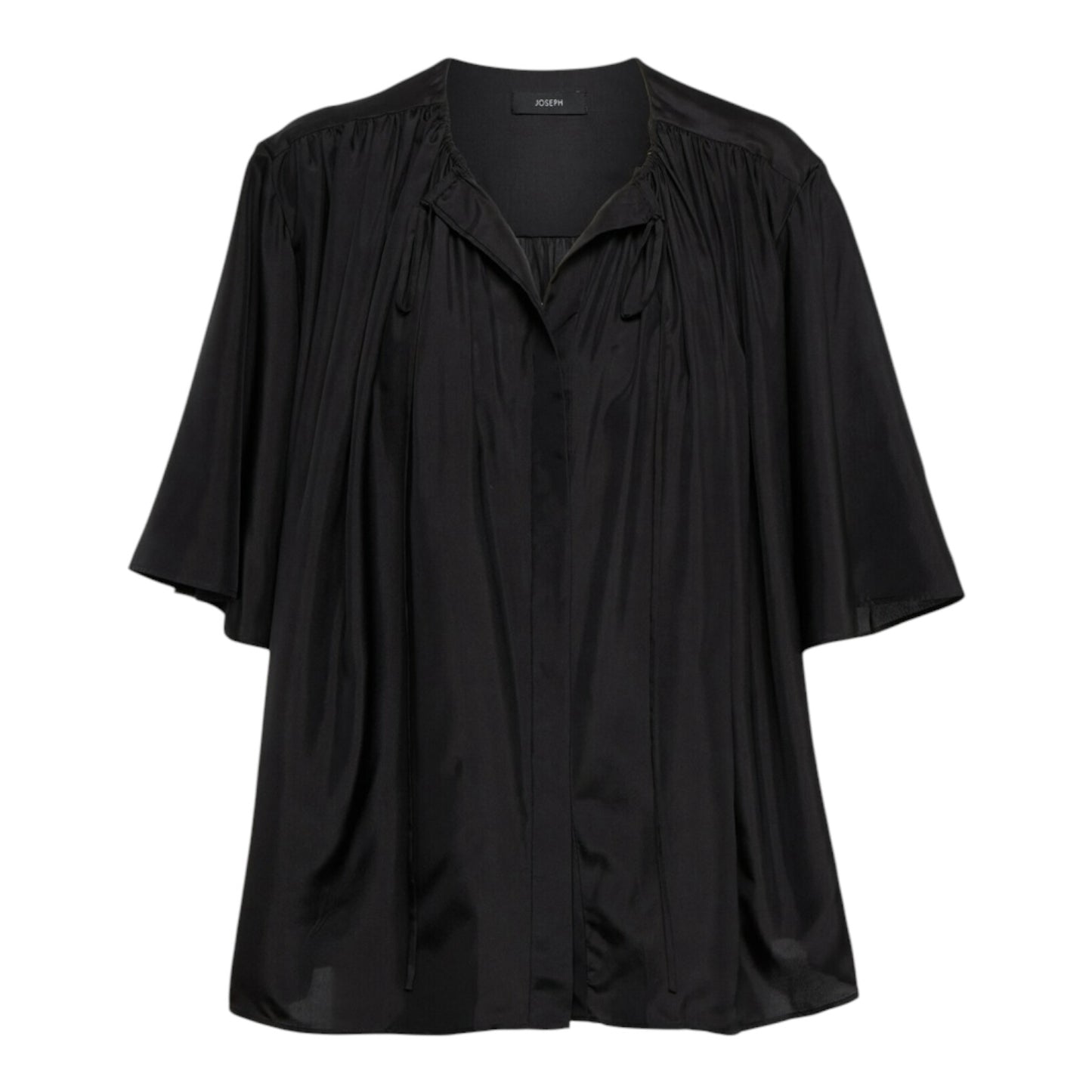 Joseph Bristow Black Gathered Silk Blouse - 10