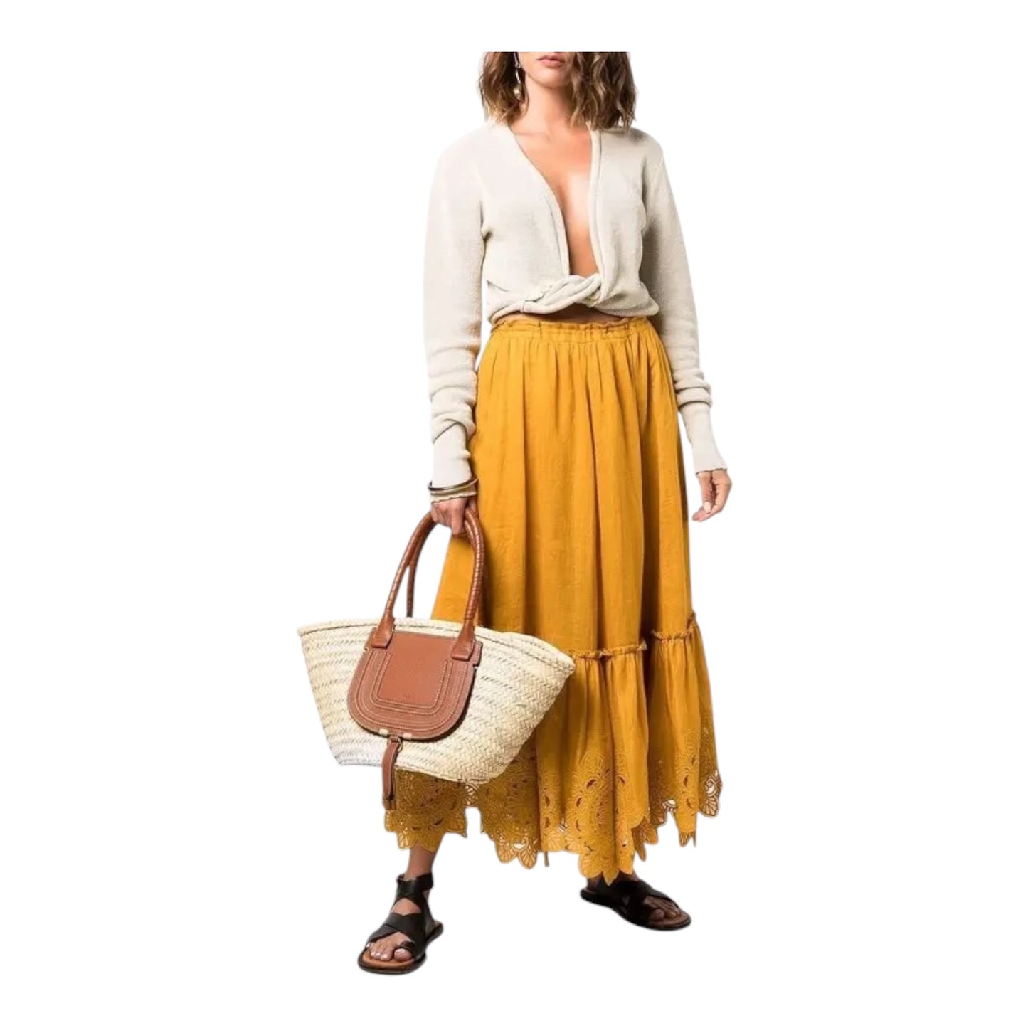 Zimmermann Mustard Teddy Scallop Midi Skirt - 8/10