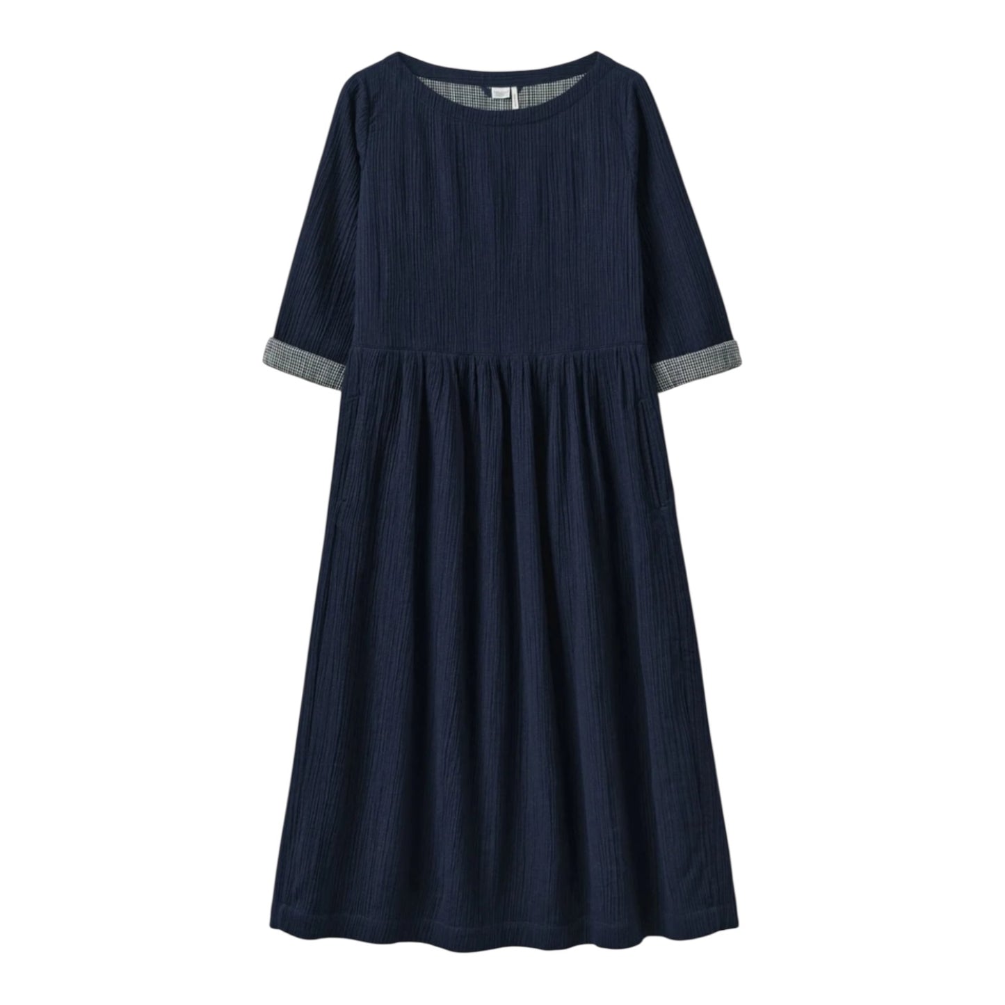 Toast Freya Crinkle Navy Gingham Lined Cotton Dress - 12