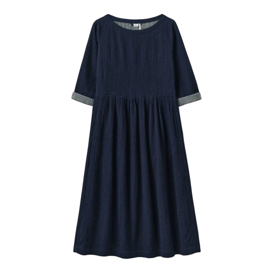 Toast Freya Crinkle Navy Gingham Lined Cotton Dress - 12