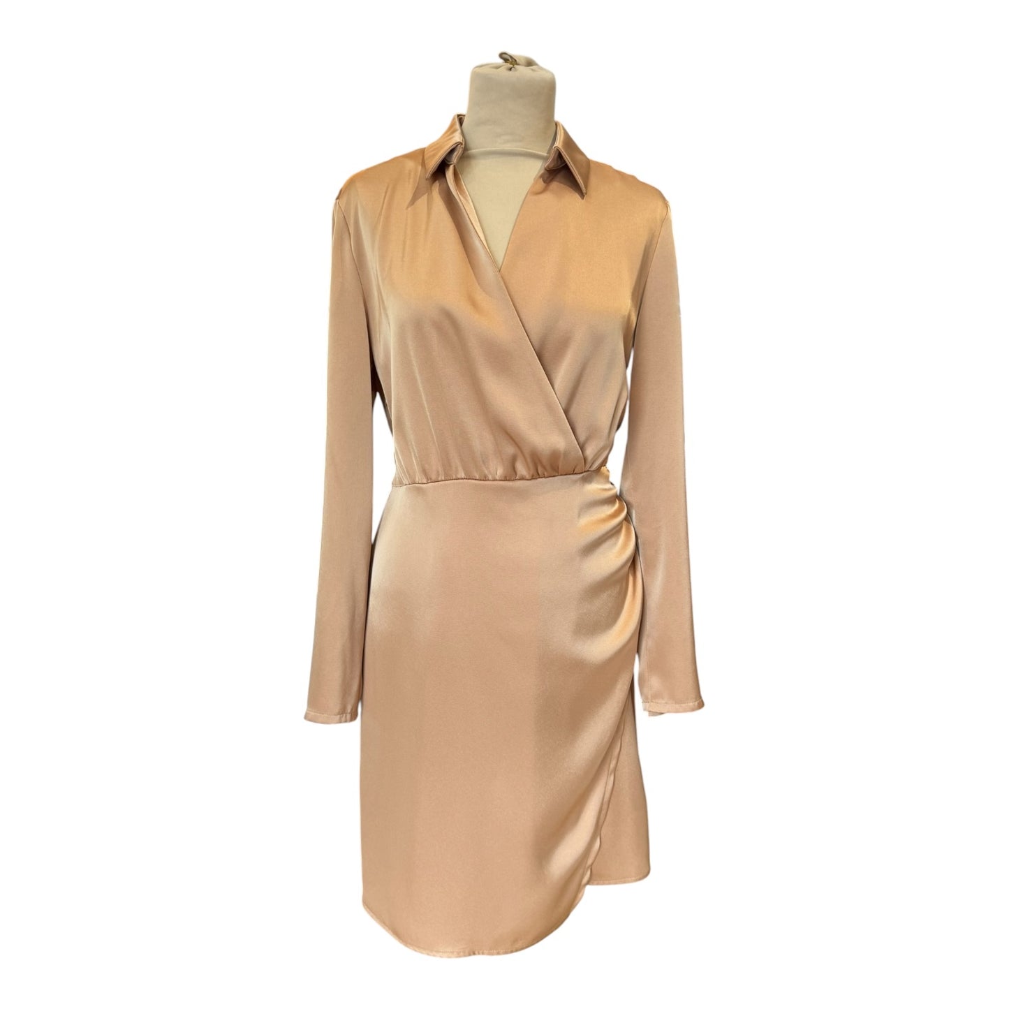 Marc Cain Caramel Satin Drape Shirt Dress - 10/12