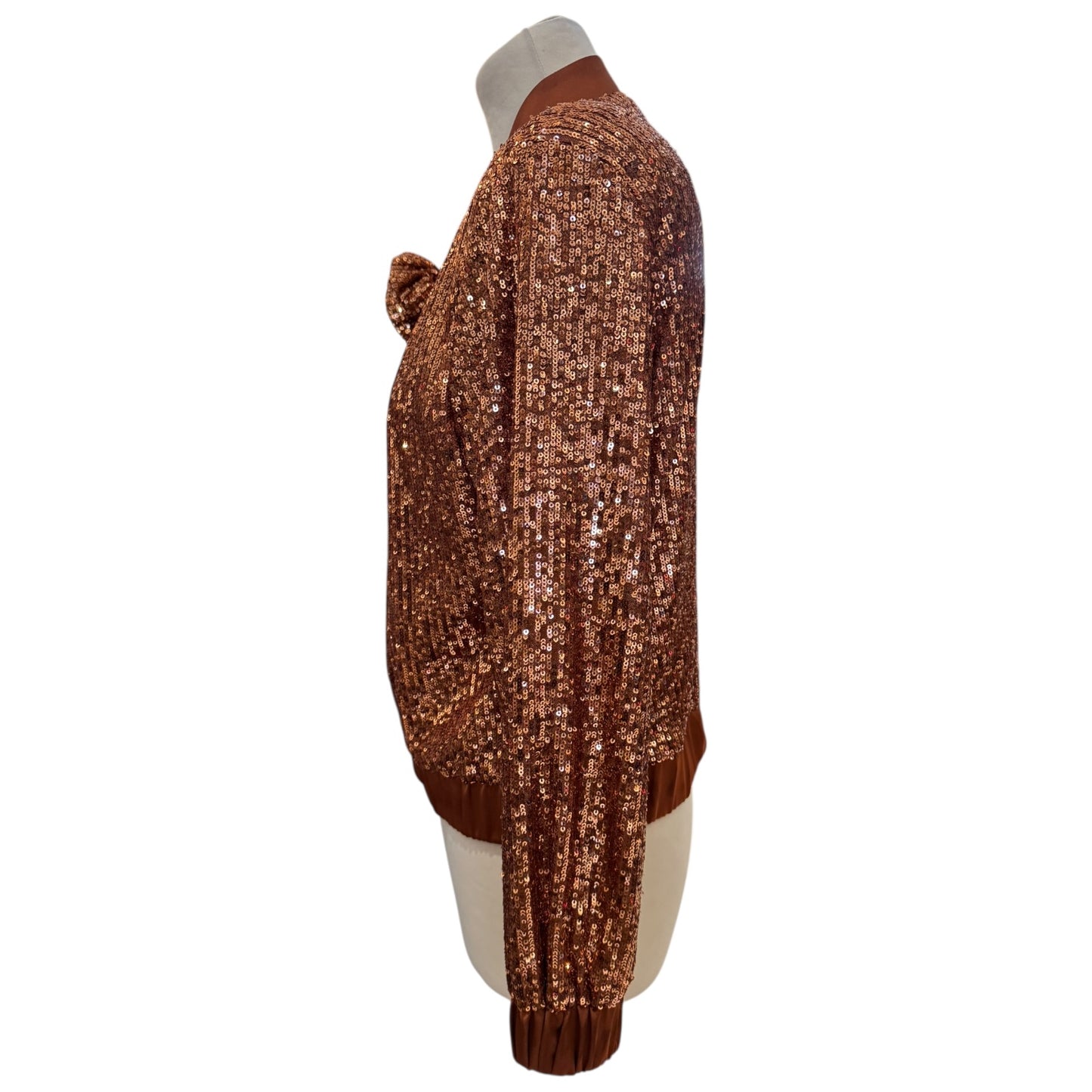 Blugirl Bronze Sequin Bomber Jacket with Rosette - 10