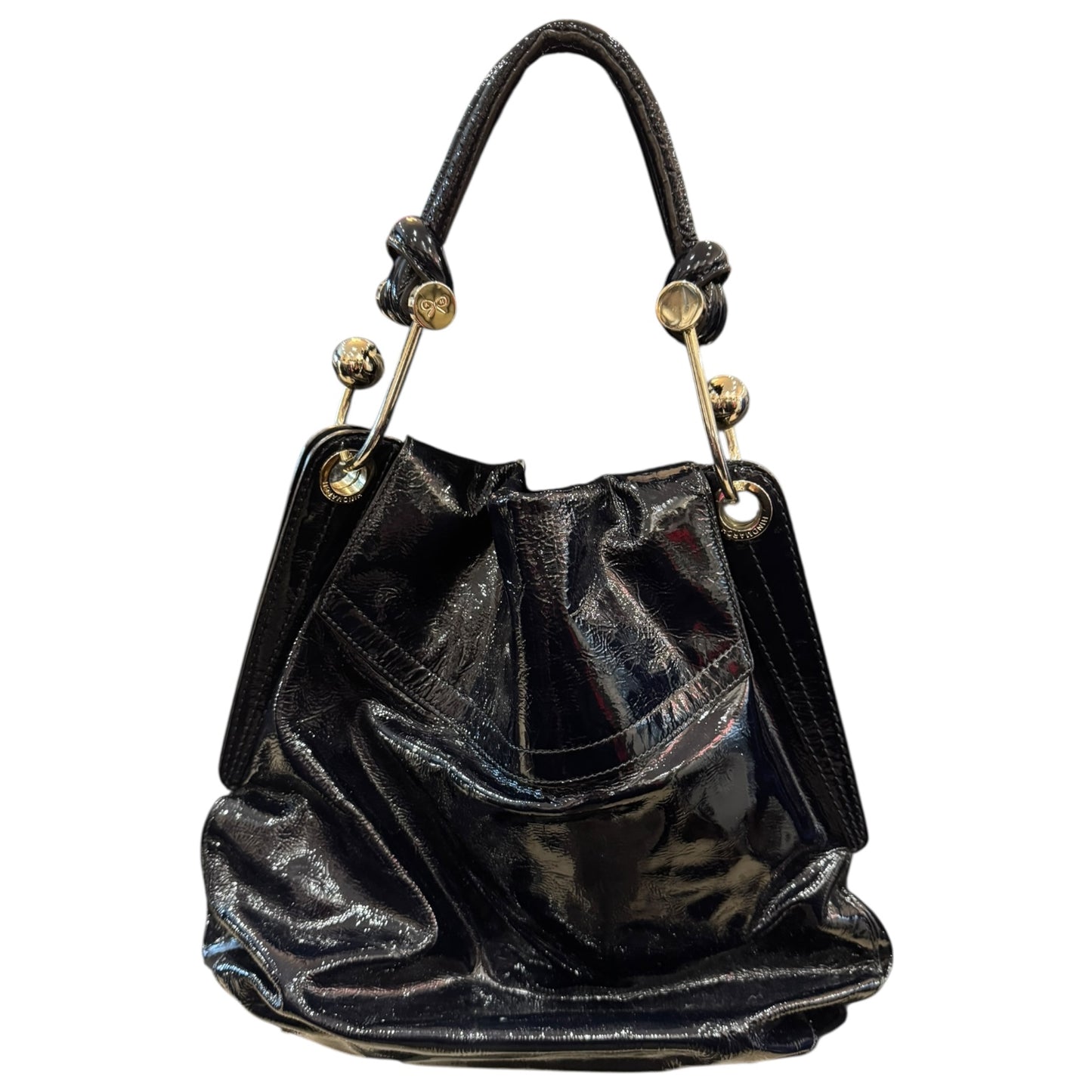 Anya Hindmarch Black Patent Leather and Silver Bag
