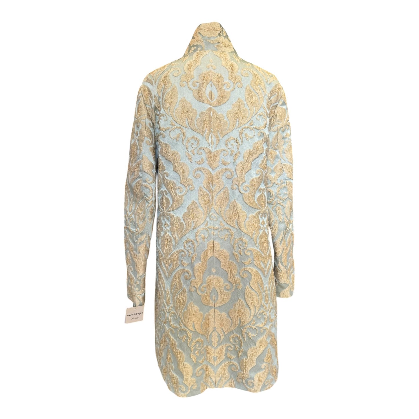 Unico Unique Blue and Gold Brocade Coat - 12 - NEW