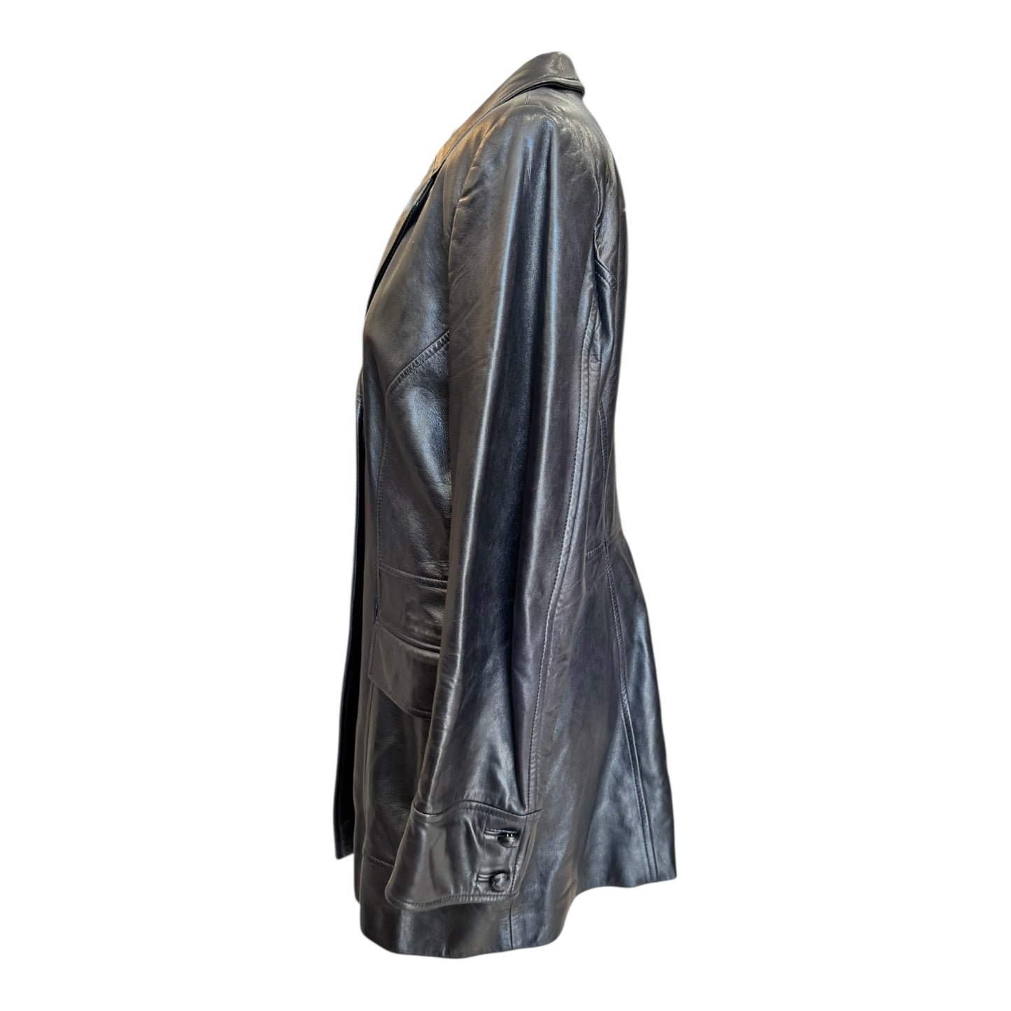 Escada Black Longline Leather Jacket - 12