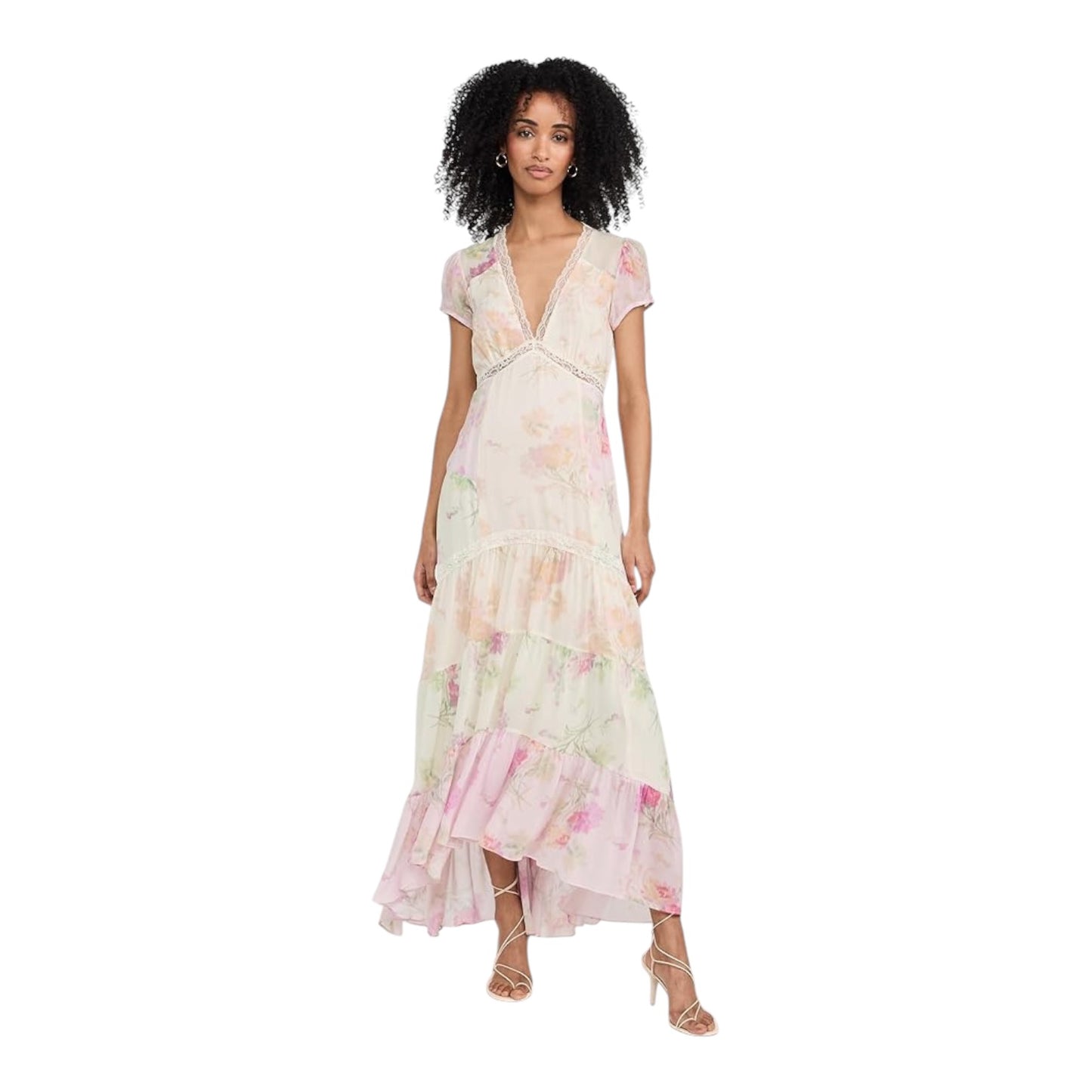 Loveshackfancy Roupell Floral Chiffon Maxi Dress Pink - 10