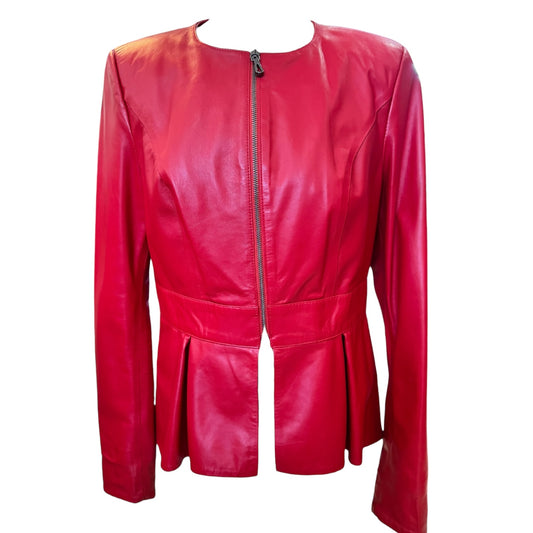 Tahlia Red Peplum Leather Jacket - 10/12 - NEW