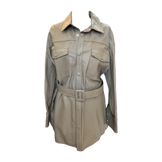 Just Female Khaki Leather Shacket - 14