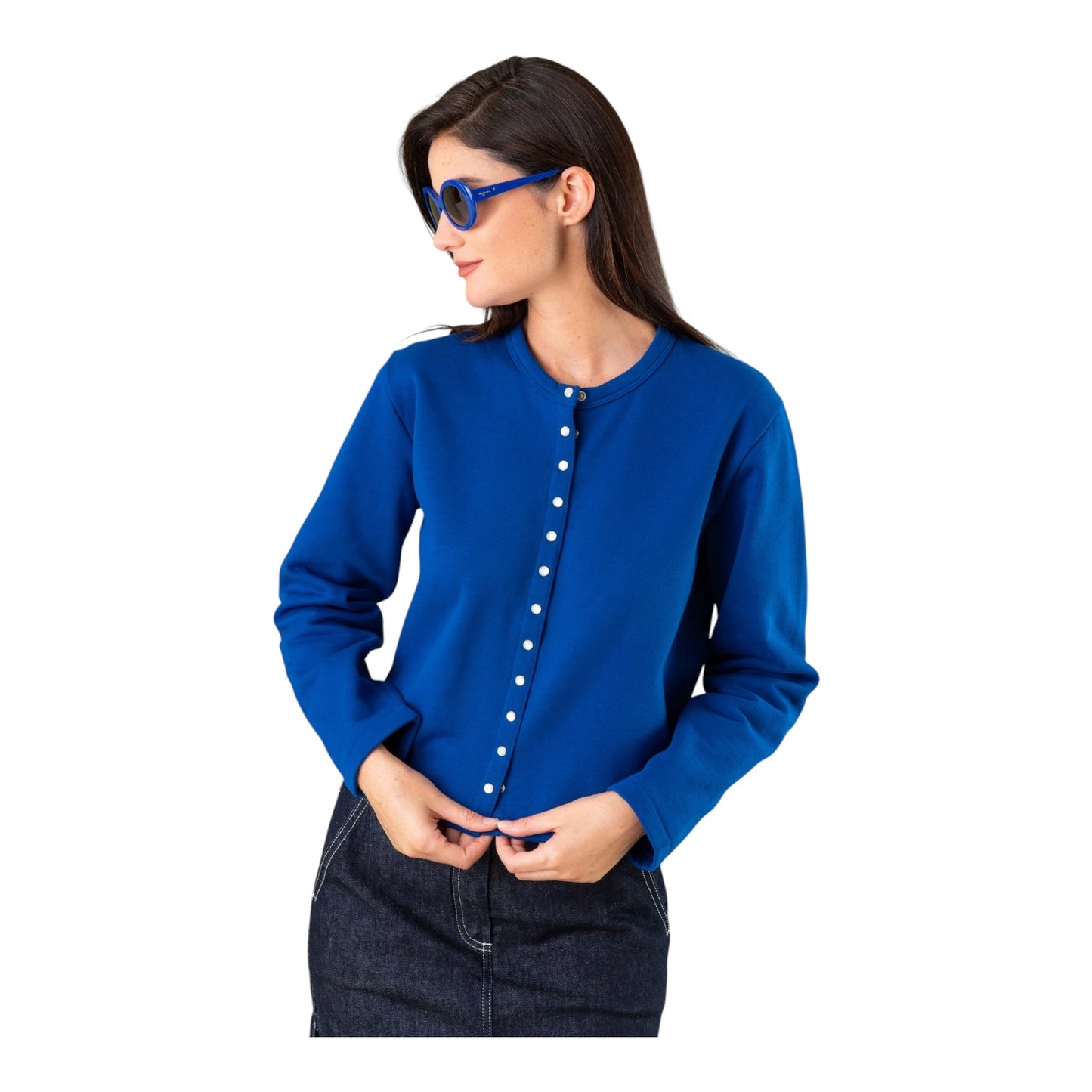 Agnes B Mid Blue Le Classique Snap Cardigan - 14/16