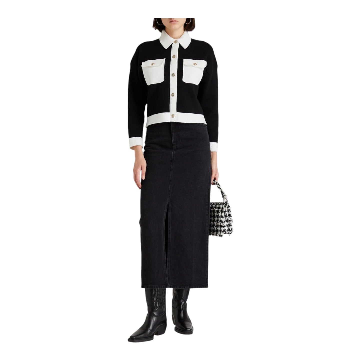 Maje Black and White Knitted Cardigan - 12 - NEW