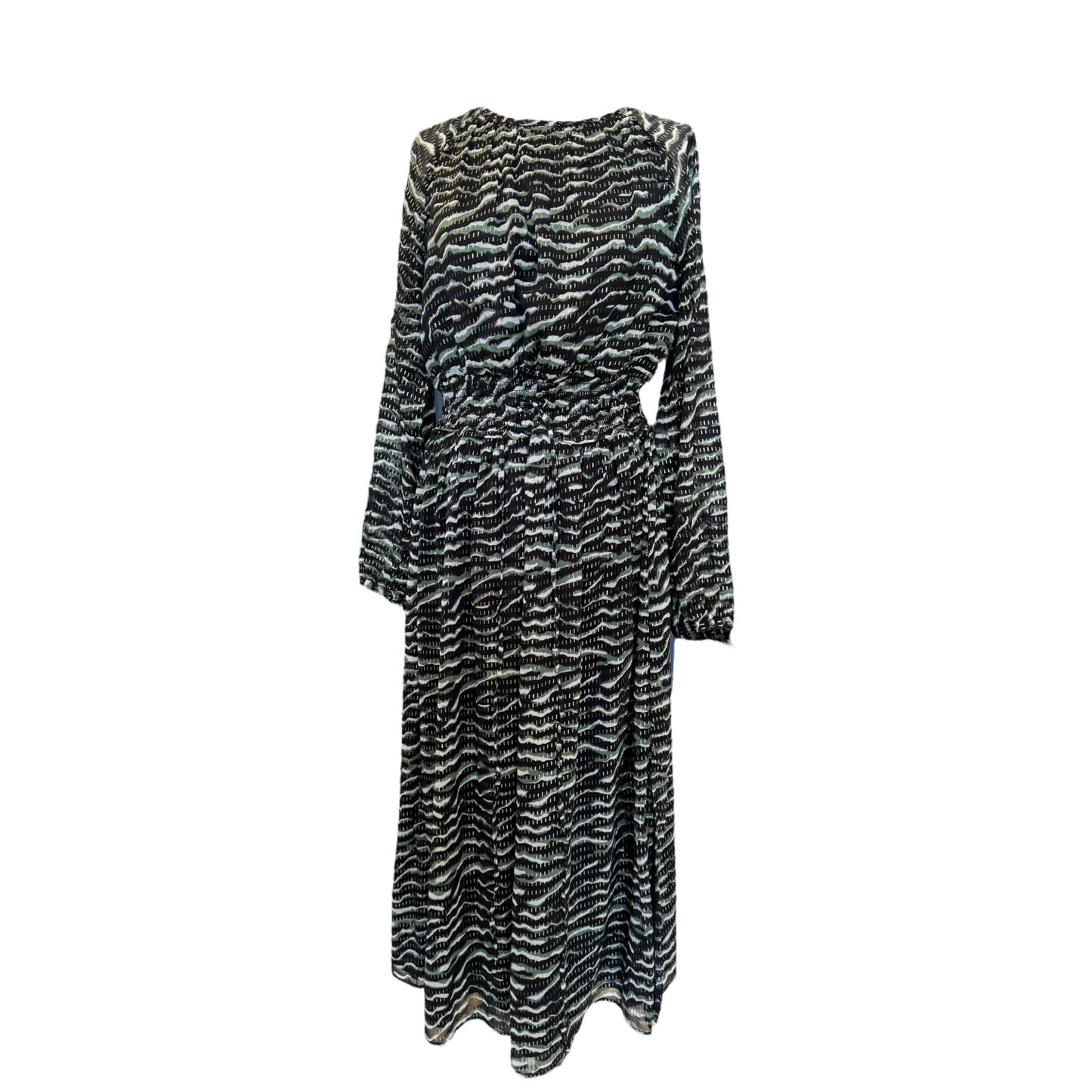 Great Plains Green Winter Sheen Long Sleeve Round Neck Midi Dress - 14 - NEW