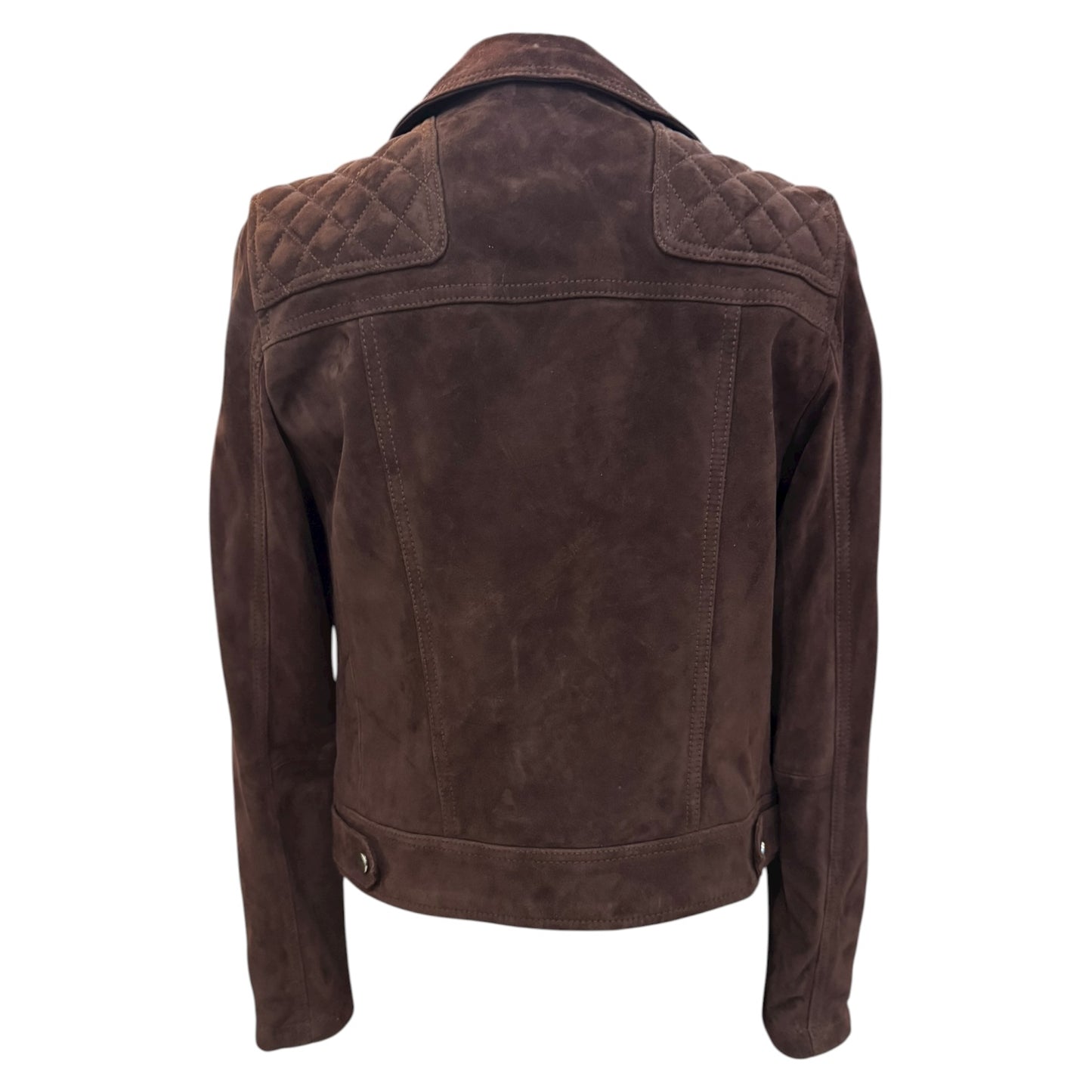 All Saints Caden Suede Biker Jacket in Oxblood Brown - 8 - NEW