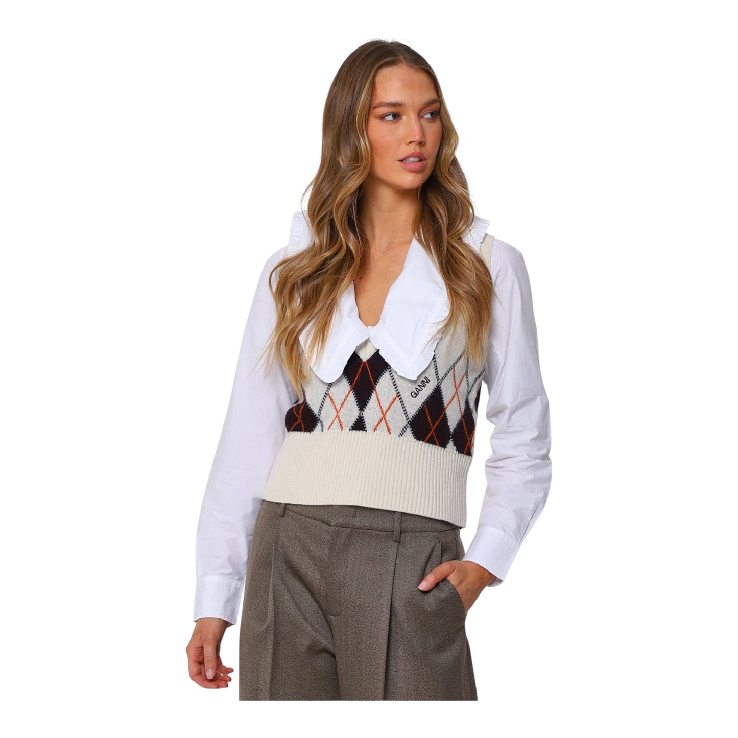 Ganni Argyle Recycled Wool Vest - 10
