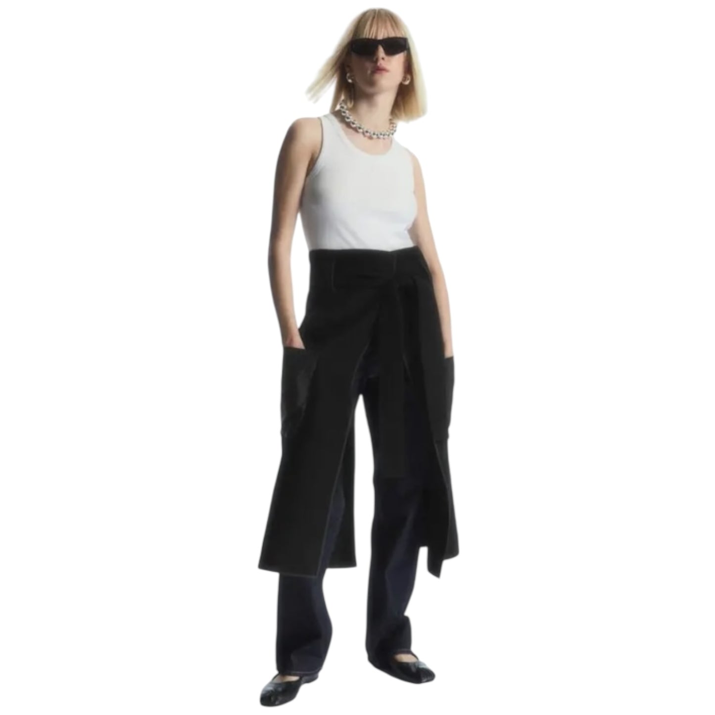COS Black Double Faced Wool Hybrid Skirt - 10