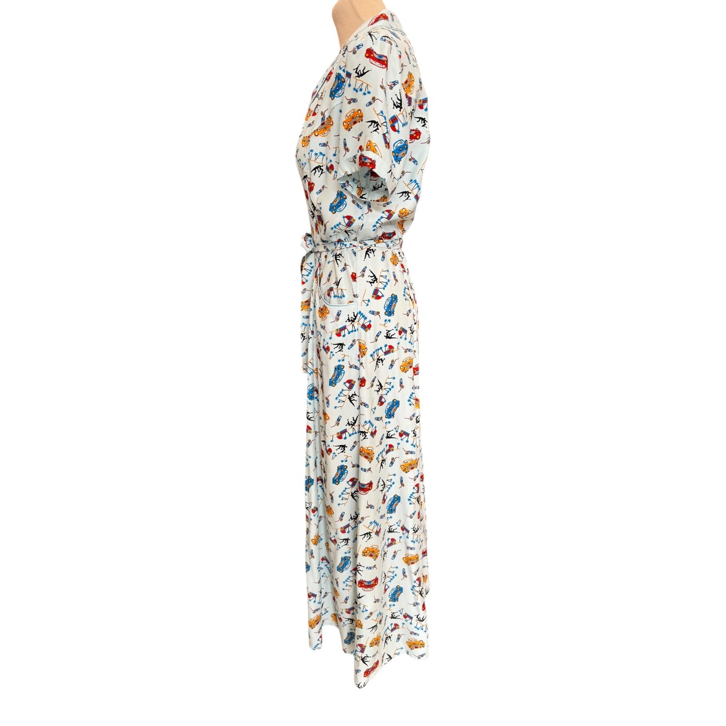 HVN Silk Long Maria Dress in 1950s Car Print - 8