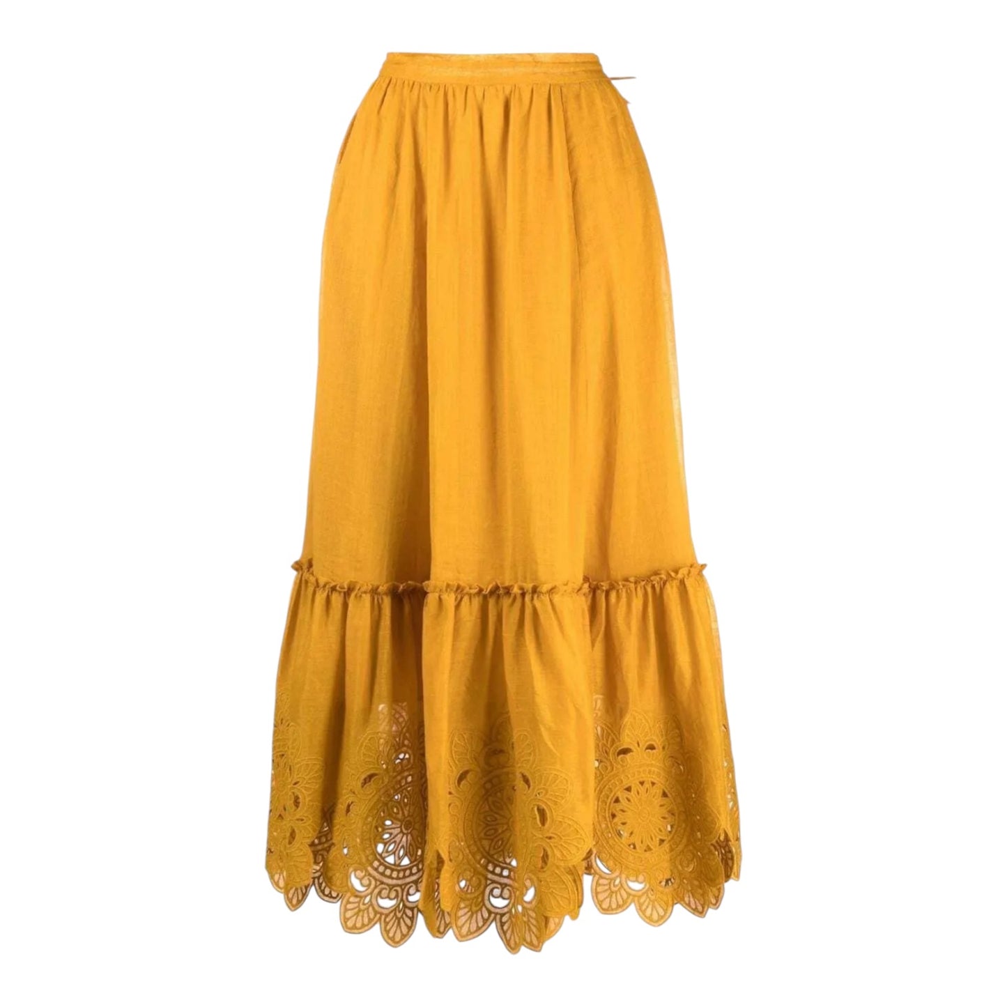 Zimmermann Mustard Teddy Scallop Midi Skirt - 8/10