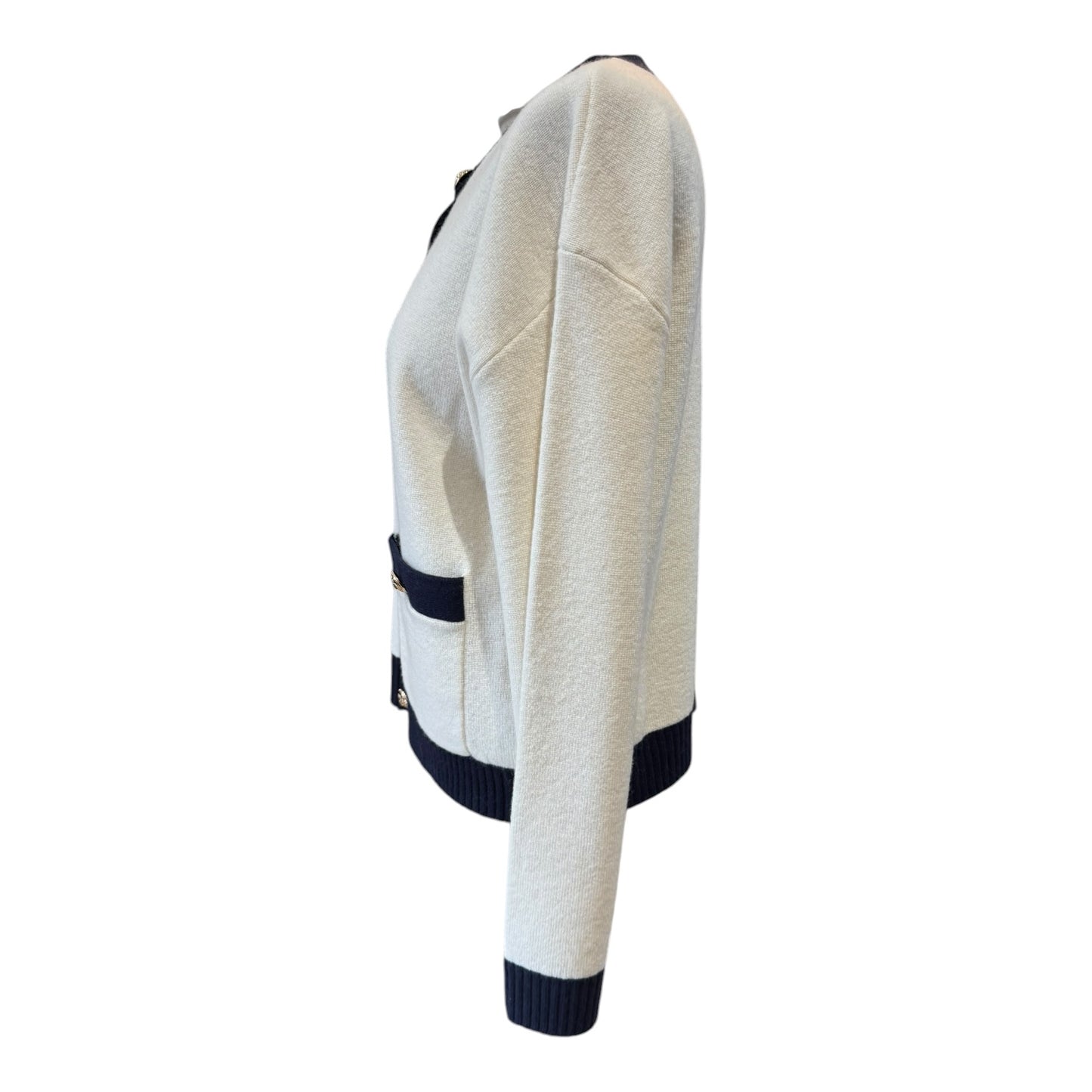 Reiss Cream and Navy Wool Cashmere Cardigan - 10/12