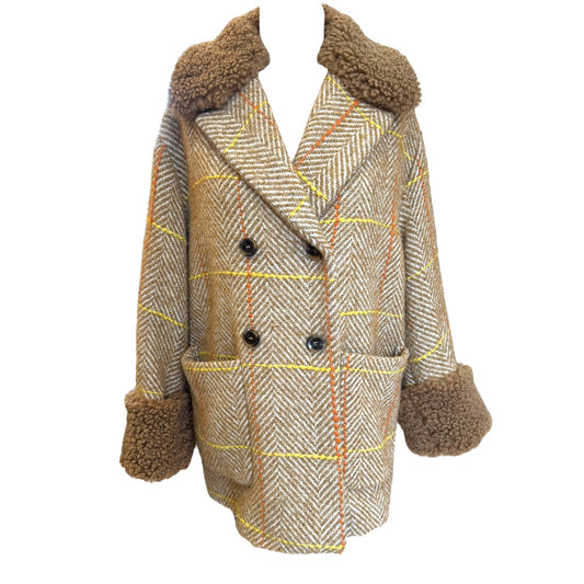 iBlues Tan Check Coat with Removable Shearling Trim - 6/8