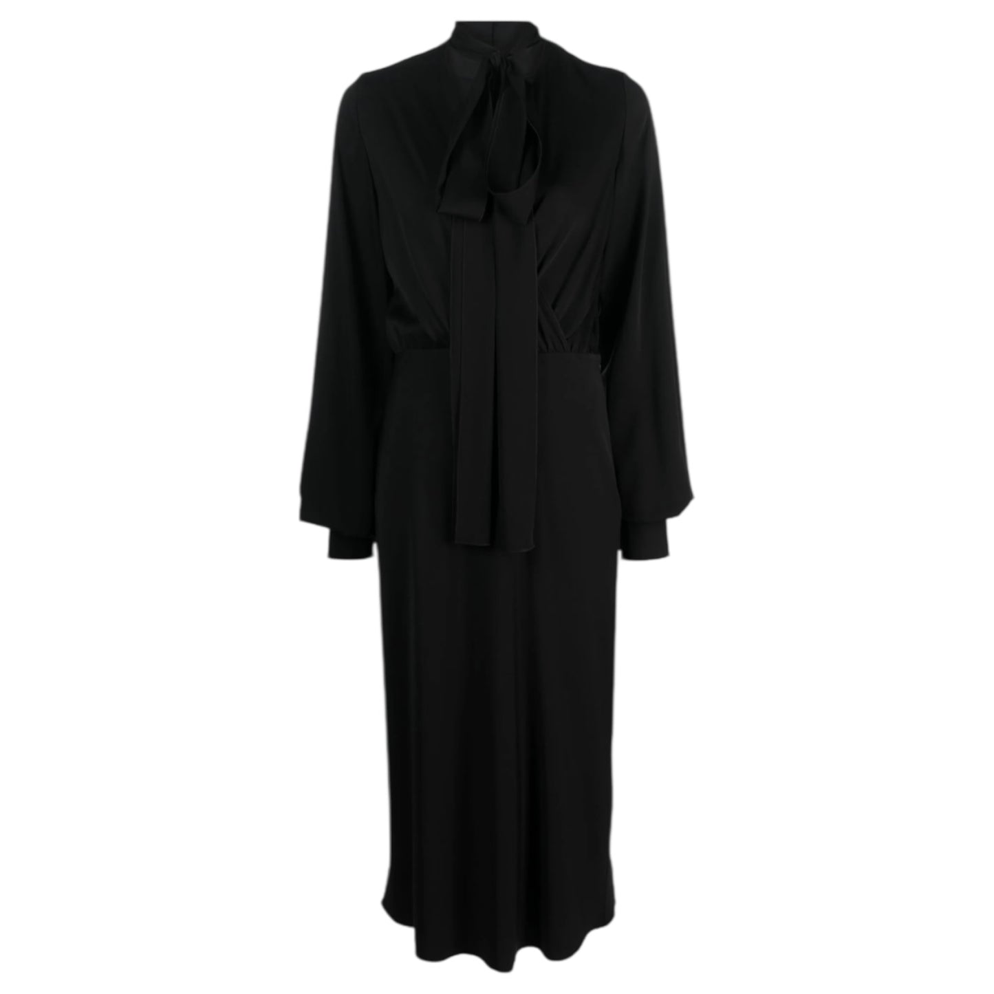 SportMax Black Silk Blend Pussy Bow Midi Dress - 10/12