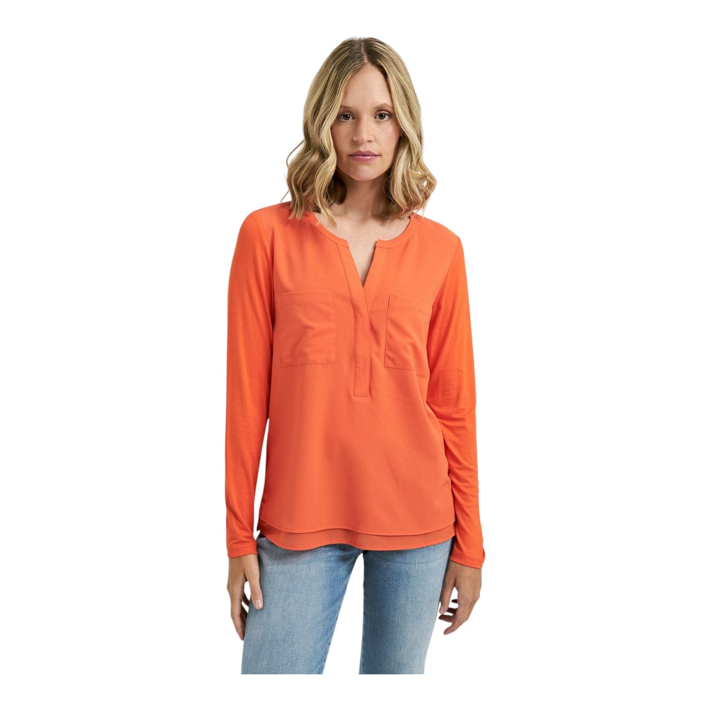 Milano Orange Notch Neck Top - 10 - NEW