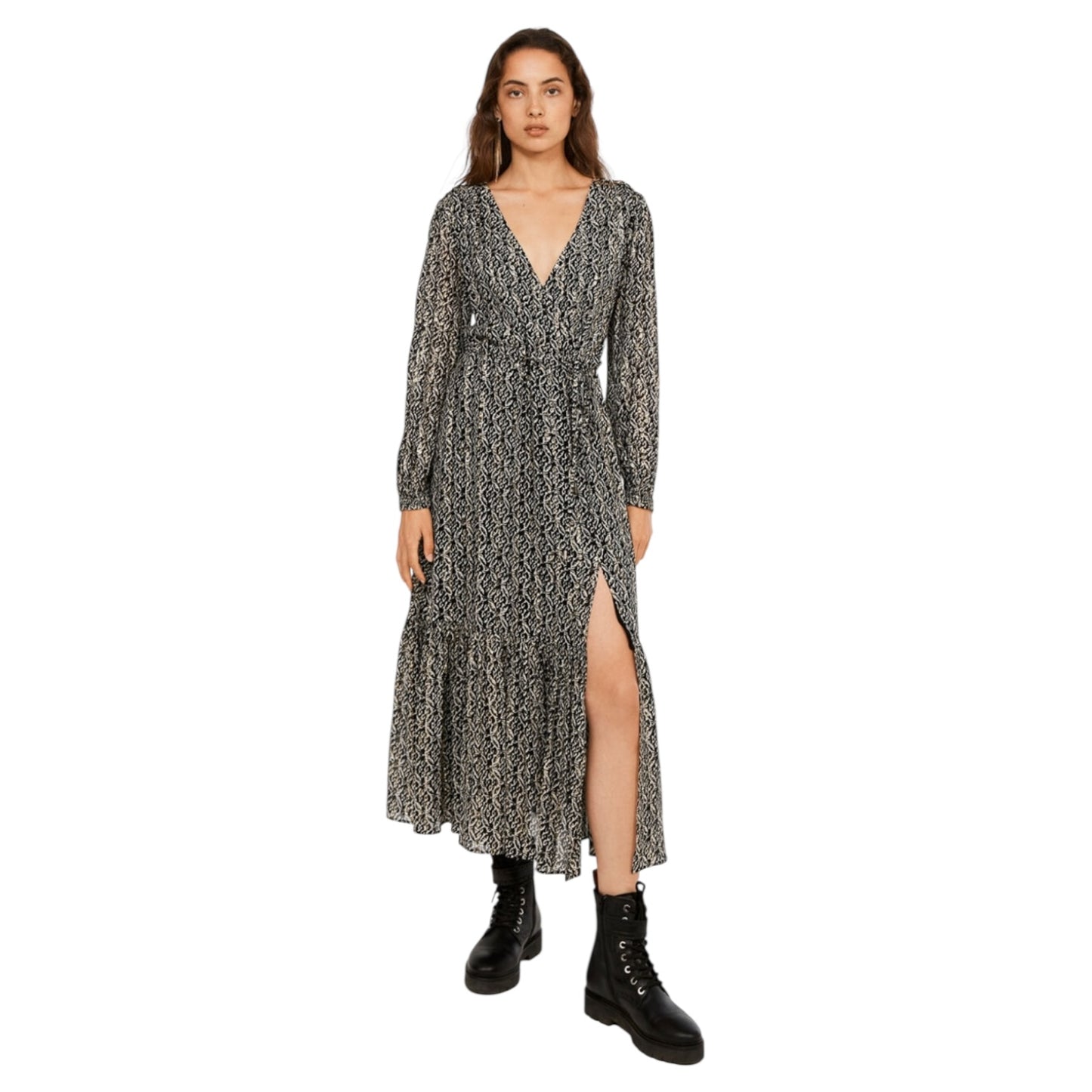 Claudie Pierlot Printed Midi Dress in Black and Gold - 12/14
