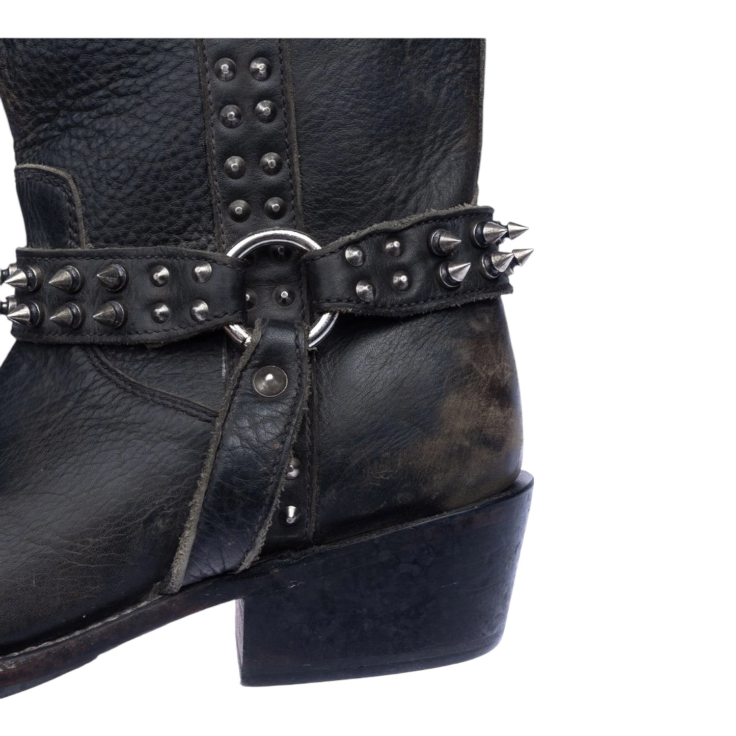 Ash Leather Mid-Calf Distressed Studded Boots - 37/4 - Worn Twice