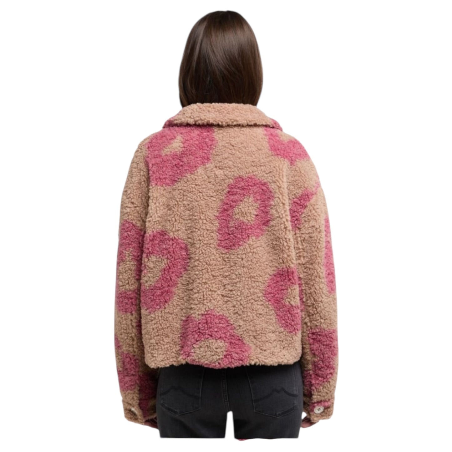 Frieda and Freddies Beige and Pink Animal Print Teddy Jacket - 12