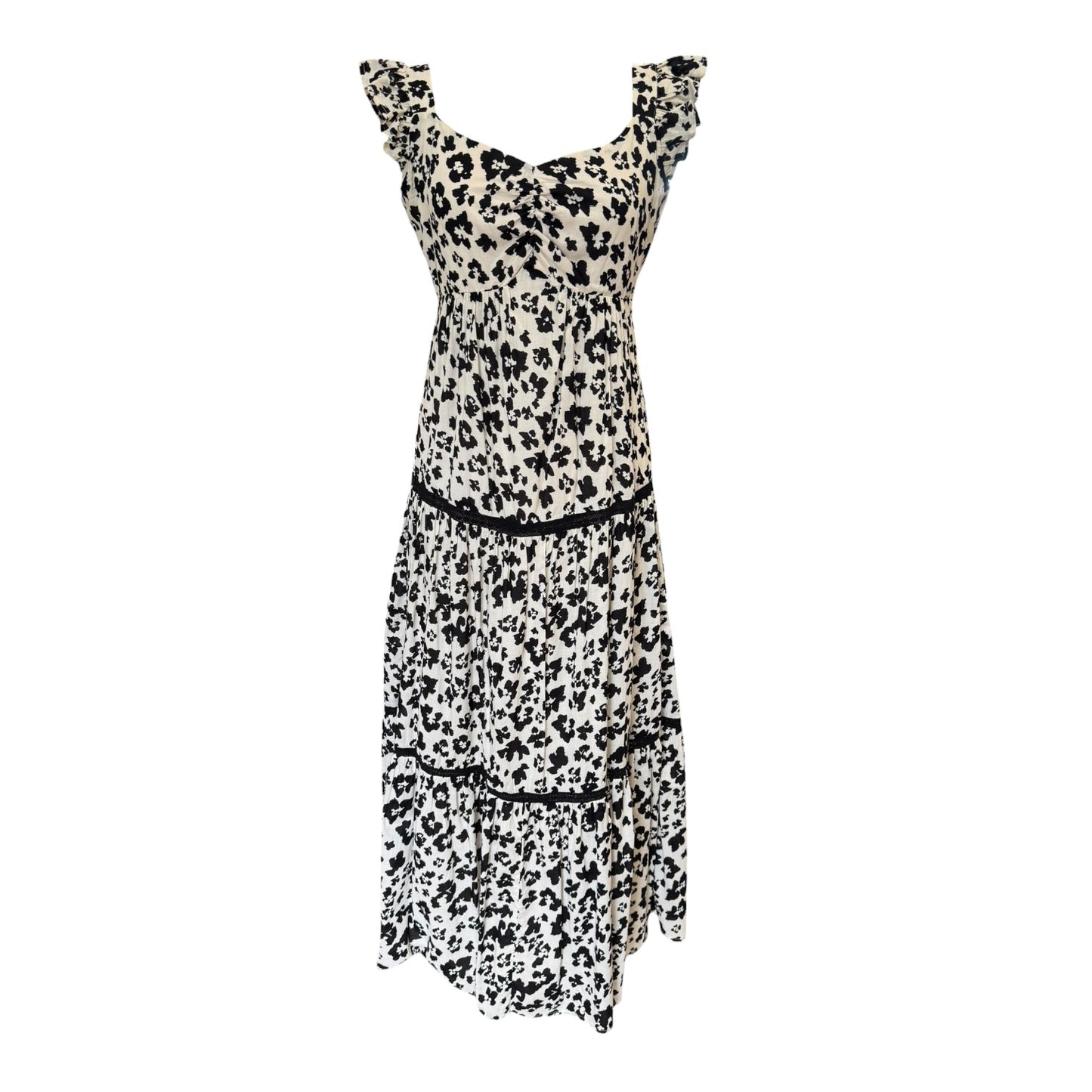 Mint Velvet Cream and Black Floral Tiered Dress - 10
